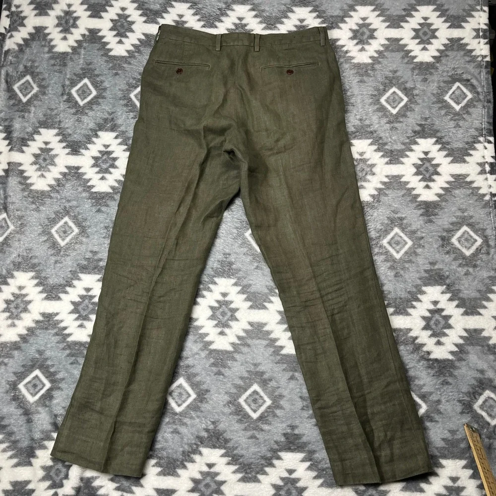 J.Crew Bowery Classic Baird McNutt Irish Linen Pants Mens 31x32 Olive Green